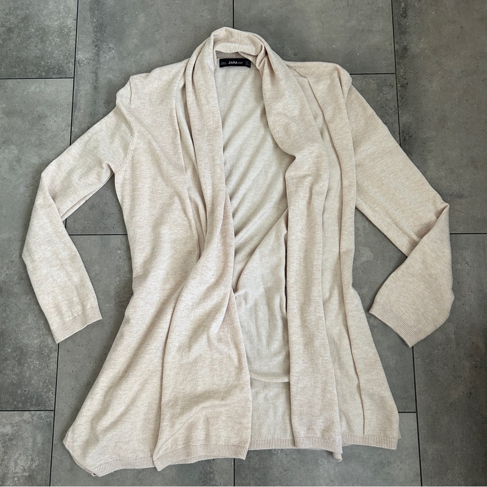 Zara knit tan neutral open front long cardigan small